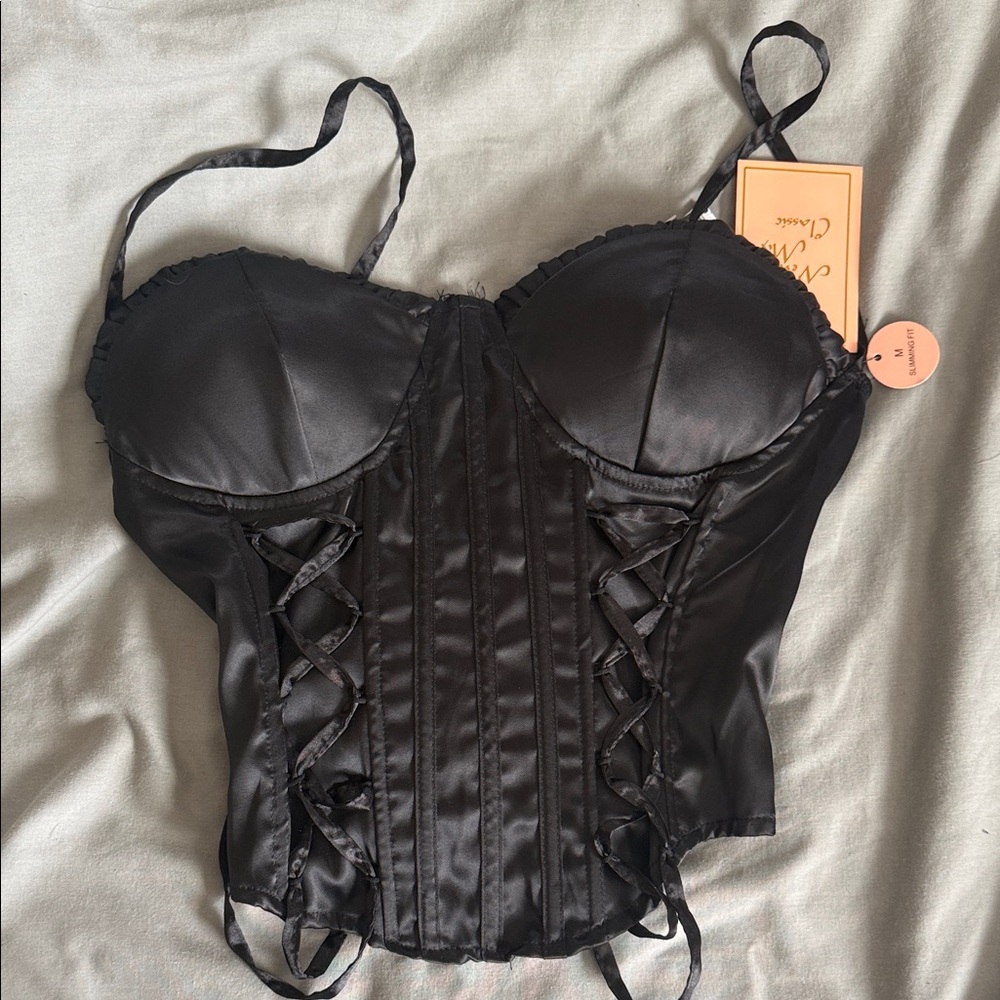 Dolls Kill Black Satin Corset Bra